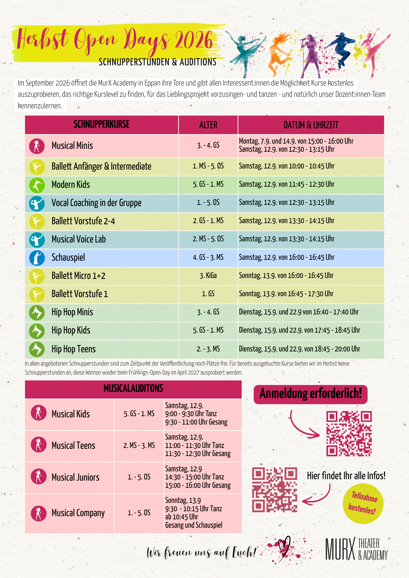 Stundenplan Herbst Open Days